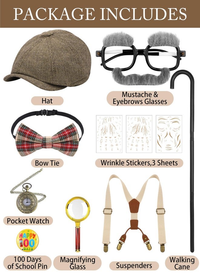 SOMSOC Boys 100 Days of School Costume Kids Grandpa Costume Accessories Set for School Cosplay Dress Up Party - Image 2