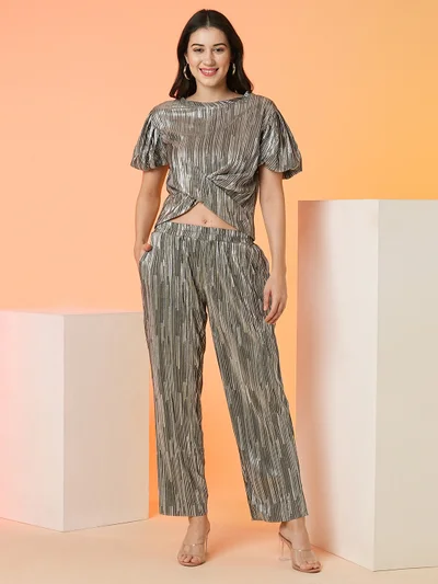 globus Women Striped Top & Trouser Co-Ord Set