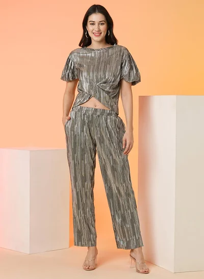 globus Globus Women Striped Party Top & Trouser Co-Ord Set