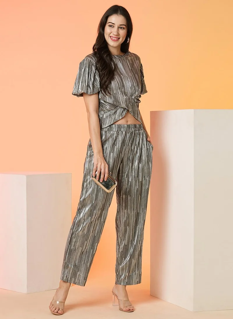globus Globus Women Striped Party Top & Trouser Co-Ord Set