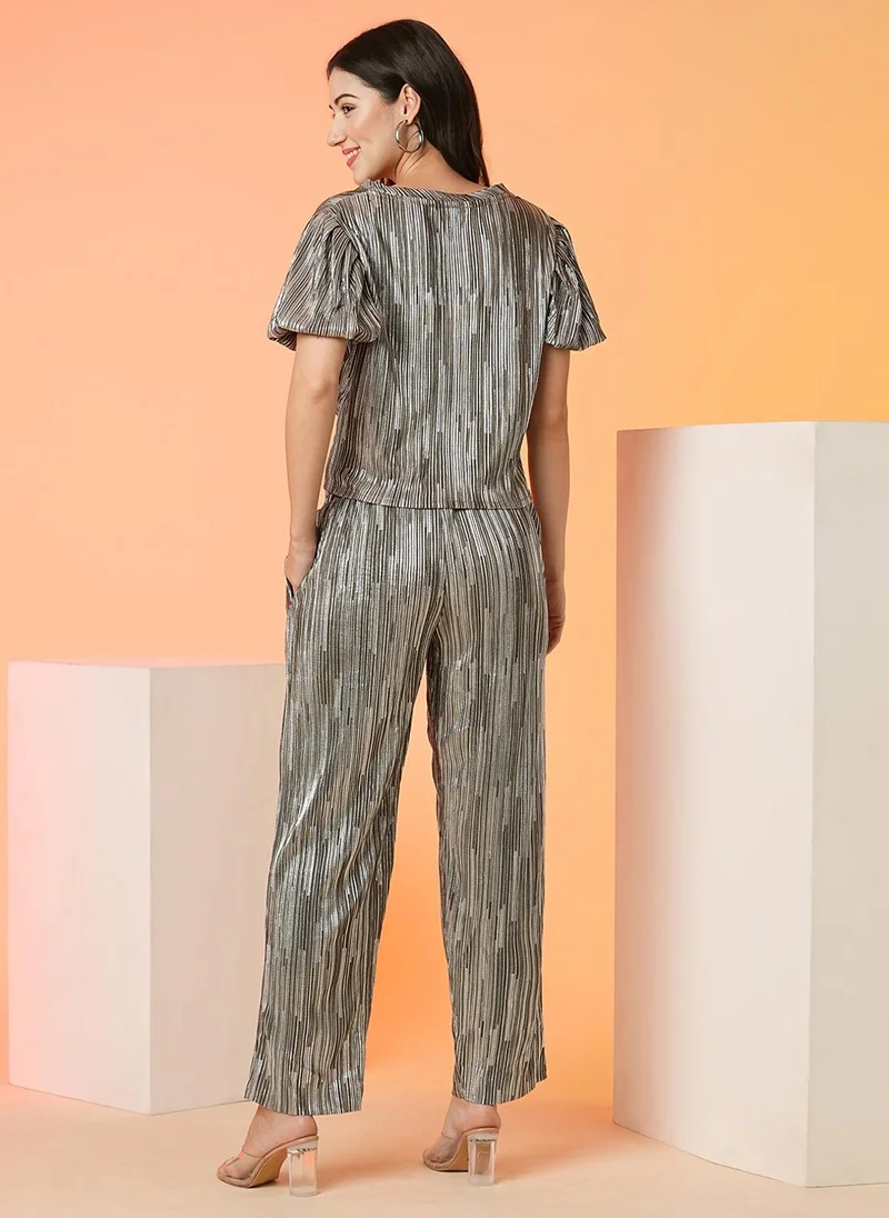 globus Globus Women Striped Party Top & Trouser Co-Ord Set