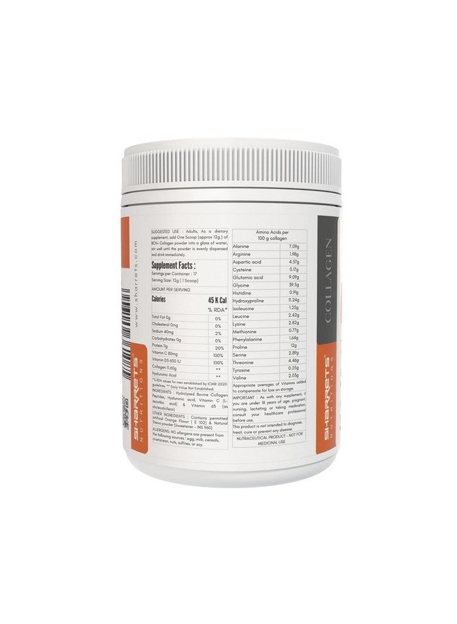 Sharrets Bch+ Orange Flavored 200G X 2- Grass Fed Bovine Collagen Powder With Hyaluronic Acid, Vitamin C & D: Skin, Joint & Bone Support. - Image 3