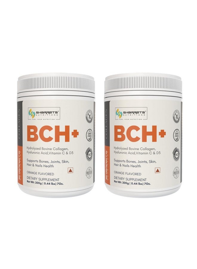 Sharrets Bch+ Orange Flavored 200G X 2- Grass Fed Bovine Collagen Powder With Hyaluronic Acid, Vitamin C & D: Skin, Joint & Bone Support. - Image 1
