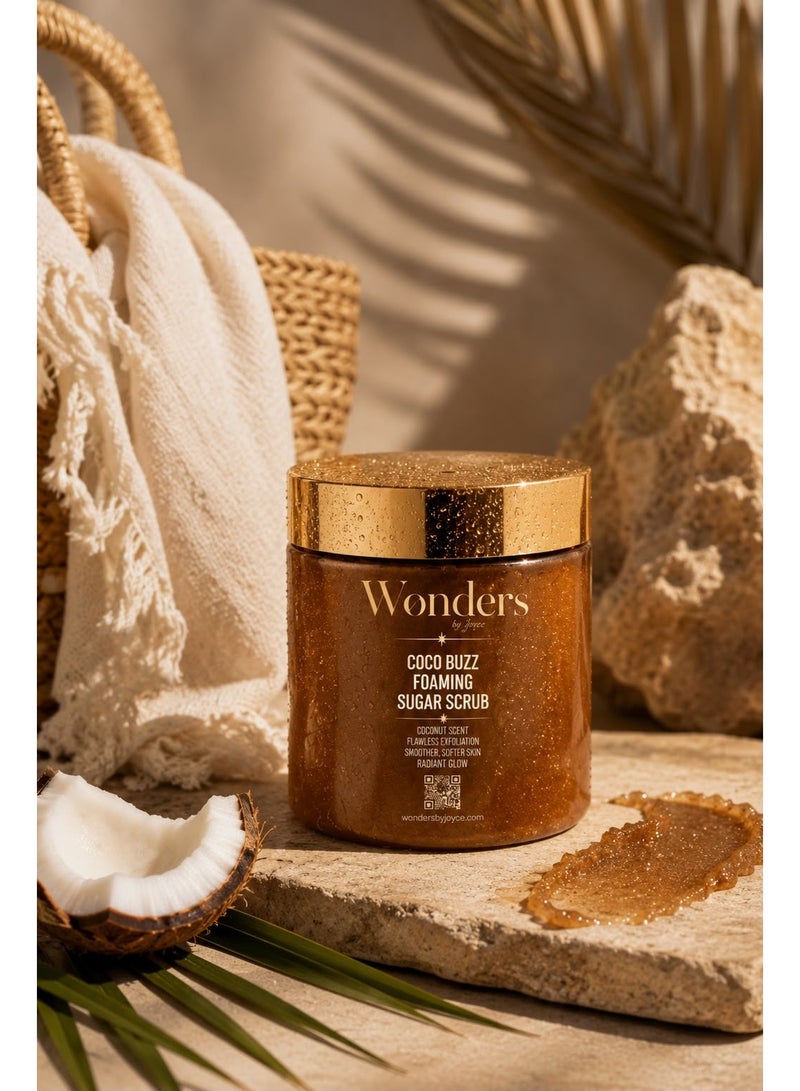 Wonders Coco Buzz Foaming Sugar Scrub 500ml (Coconut Exfoliating Body Polish) + Deep Dark Tanning Oil (Deep Bronze Sun Tan) | 2-Step Exfoliate & Tan Set - Image 4