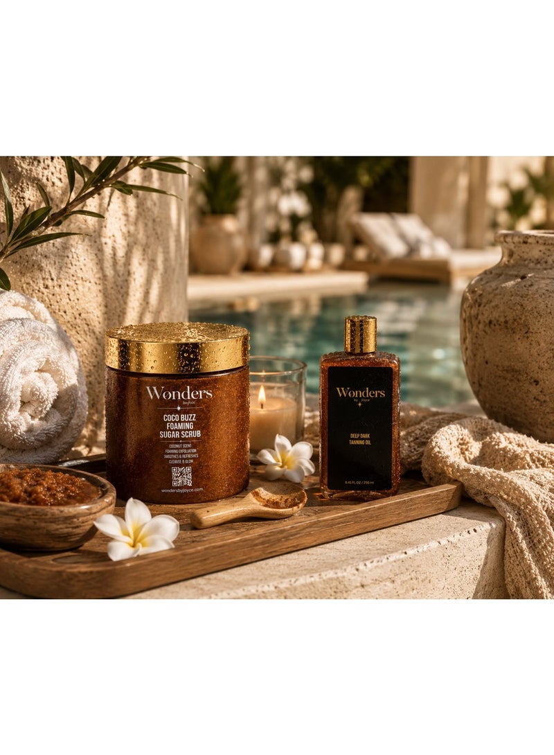 Wonders Coco Buzz Foaming Sugar Scrub 500ml (Coconut Exfoliating Body Polish) + Deep Dark Tanning Oil (Deep Bronze Sun Tan) | 2-Step Exfoliate & Tan Set - Image 5