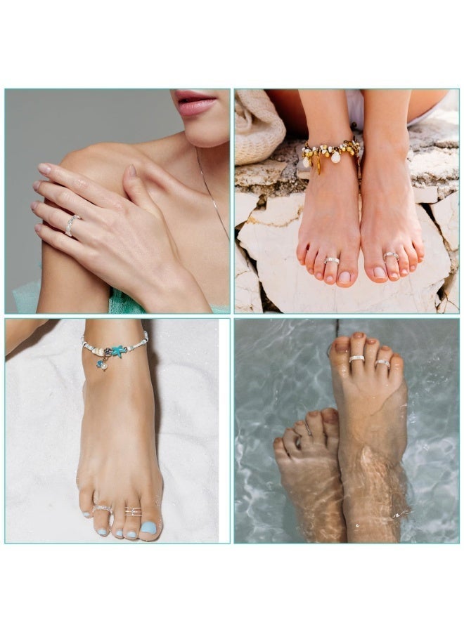 12PCS set of silver toe rings, adjustable women's summer toe ring set, simple style beach foot jewelry set - Image 5