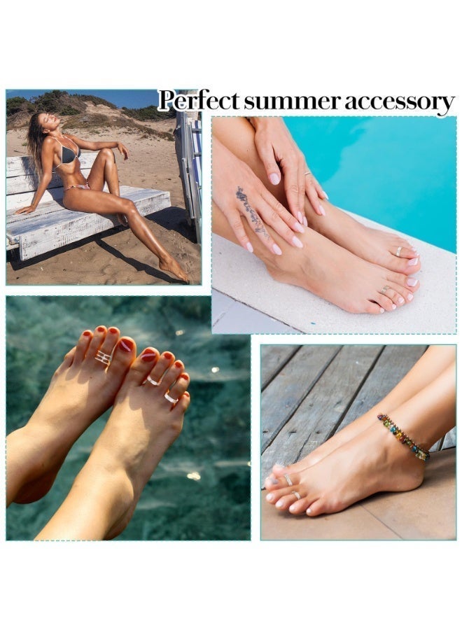 12PCS set of silver toe rings, adjustable women's summer toe ring set, simple style beach foot jewelry set - Image 2