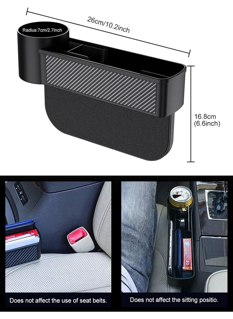 Car Seat Gap Filler 2 Pack, Carbon Fibire Car Seat Organizer and Sunglass Holder for Car, Multifunction Car Accessories with Cup Holder - Image 2