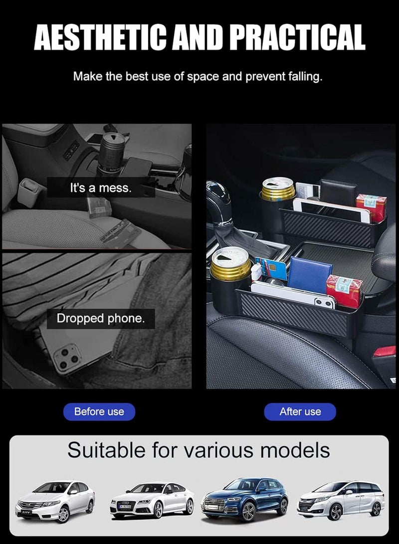 Car Seat Gap Filler 2 Pack, Carbon Fibire Car Seat Organizer and Sunglass Holder for Car, Multifunction Car Accessories with Cup Holder - Image 5