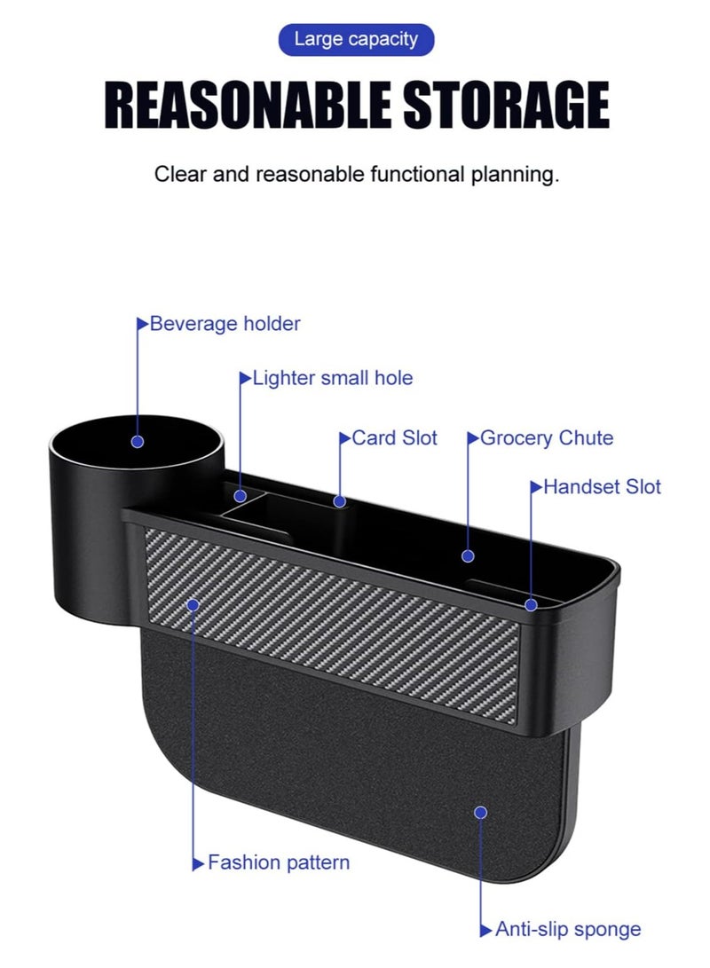 Car Seat Gap Filler 2 Pack, Carbon Fibire Car Seat Organizer and Sunglass Holder for Car, Multifunction Car Accessories with Cup Holder - Image 3