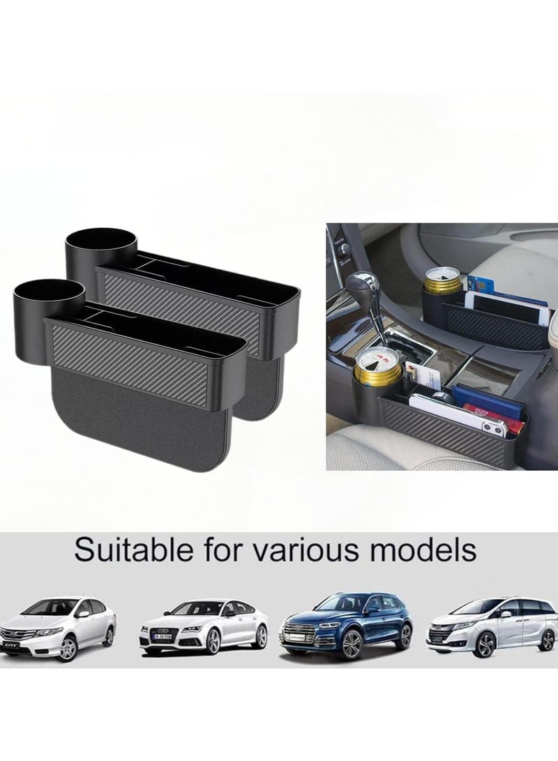 Car Seat Gap Filler 2 Pack, Carbon Fibire Car Seat Organizer and Sunglass Holder for Car, Multifunction Car Accessories with Cup Holder - Image 1