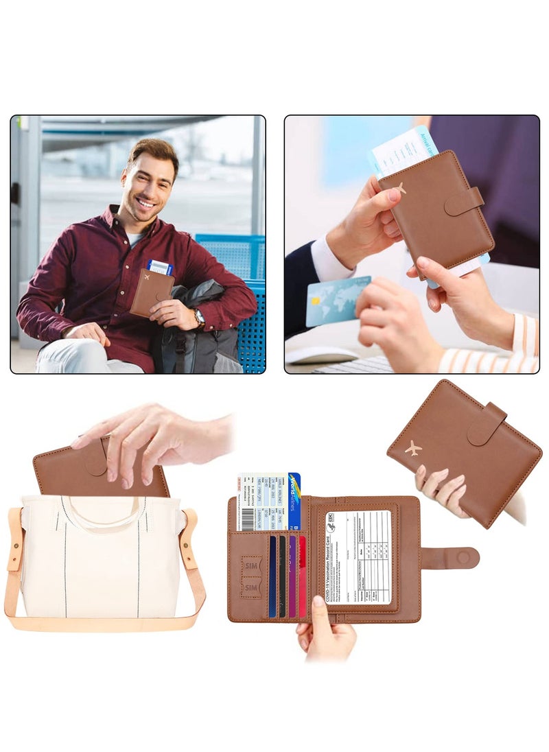 KASTWAVE - Passport Holder, Passport Holder Card Slots, Creative Aircraft Certificate Storage Bag, Cute Passport Cover for Women and Men, Waterproof Rfid Blocking Travel Wallet (Borwn) - Image 1