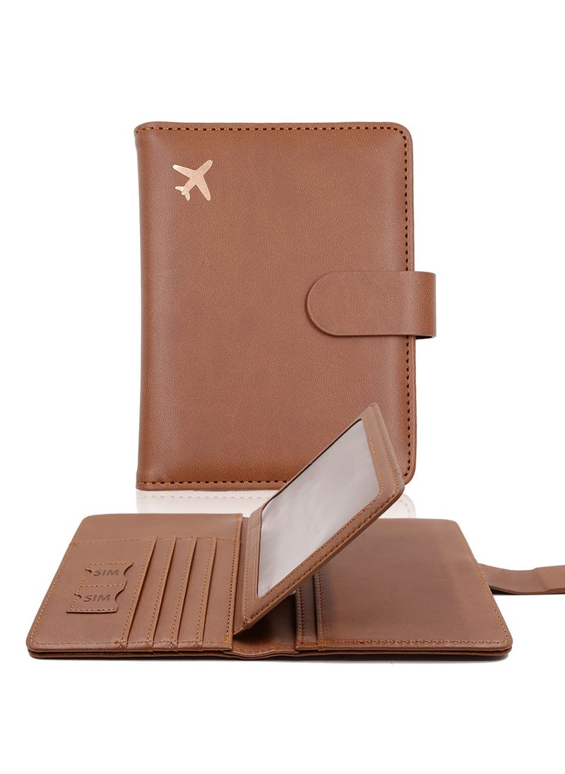 KASTWAVE - Passport Holder, Passport Holder Card Slots, Creative Aircraft Certificate Storage Bag, Cute Passport Cover for Women and Men, Waterproof Rfid Blocking Travel Wallet (Borwn) - Image 1