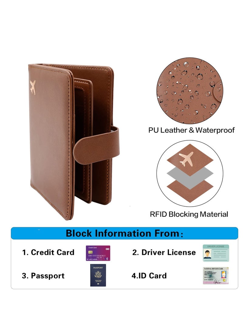 KASTWAVE - Passport Holder, Passport Holder Card Slots, Creative Aircraft Certificate Storage Bag, Cute Passport Cover for Women and Men, Waterproof Rfid Blocking Travel Wallet (Borwn) - Image 1