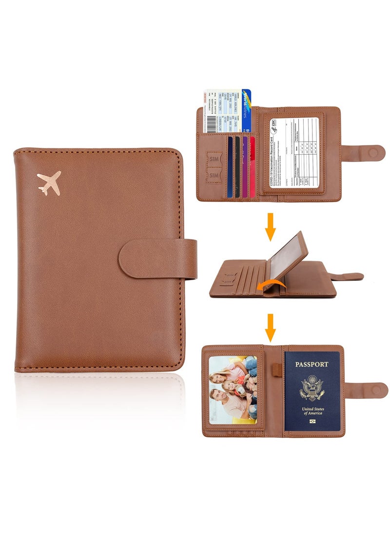 KASTWAVE - Passport Holder, Passport Holder Card Slots, Creative Aircraft Certificate Storage Bag, Cute Passport Cover for Women and Men, Waterproof Rfid Blocking Travel Wallet (Borwn) - Image 1