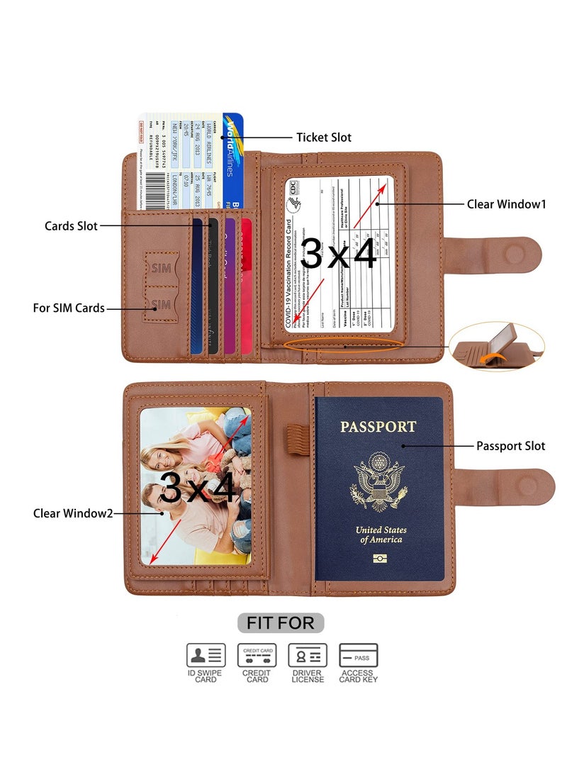 KASTWAVE - Passport Holder, Passport Holder Card Slots, Creative Aircraft Certificate Storage Bag, Cute Passport Cover for Women and Men, Waterproof Rfid Blocking Travel Wallet (Borwn) - Image 1