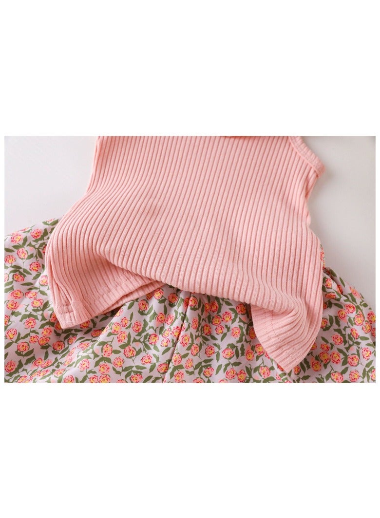 Baby Girls Ruffled Striped Top & Floral Print Skirt Set, Perfect for Summer Daily Wear, Playground, Streetwear, Suitable for Height 80-90cm  - Image 5