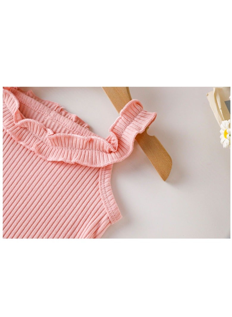 Baby Girls Ruffled Striped Top & Floral Print Skirt Set, Perfect for Summer Daily Wear, Playground, Streetwear, Suitable for Height 80-90cm  - Image 4