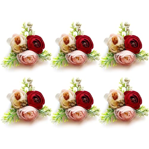 ADIKALA Set of 6 Handmade Artificial Peonies Flower Bunch for Hamper, Flower Brooch Hamper for Decoration, Gifting, Trousseau Packing | Flower Bunch (Maroon) - Image 2