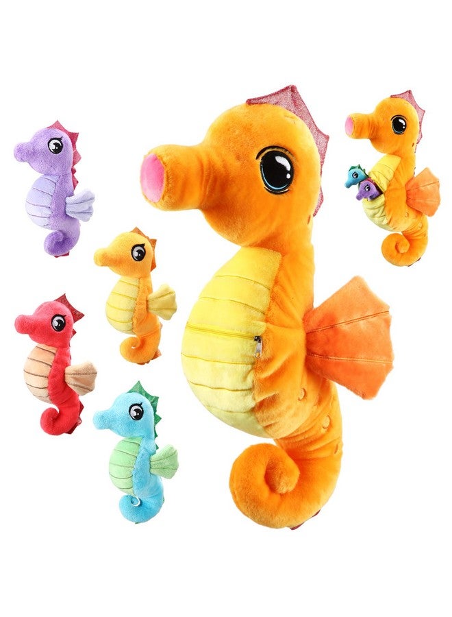 Shappy 5 Pcs Seahorse Stuffed Animals Set 17 Inch Mommy Seahorse Plush with 4 Cute Babies in Her Belly Soft Cuddly Zippered Sea Horse Plushie for Boys Girls Birthday Ocean Party Decor - Image 1
