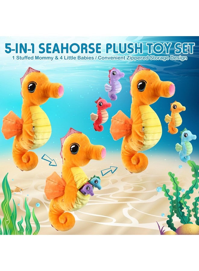 Shappy 5 Pcs Seahorse Stuffed Animals Set 17 Inch Mommy Seahorse Plush with 4 Cute Babies in Her Belly Soft Cuddly Zippered Sea Horse Plushie for Boys Girls Birthday Ocean Party Decor - Image 4