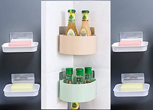 SHOPITECH Bathroom Shelf Wall Mounted Kitchen No Drill Storage Rack Super Adhesive Bathroom Shower Rack Shelf 2 Corner Shelf 4 Soap Shelf - Image 1