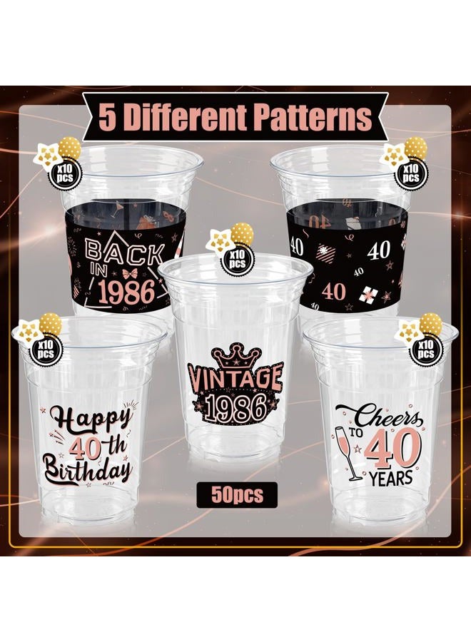 CUPLOOV 50 Pcs 40th Birthday Party Plastic Cups, 16 Oz Rose Gold Plastic Clear Disposable Drinking Cups for 40 Years Old Birthday Party Supplies Women Men Snack Cup Bulk - Image 3