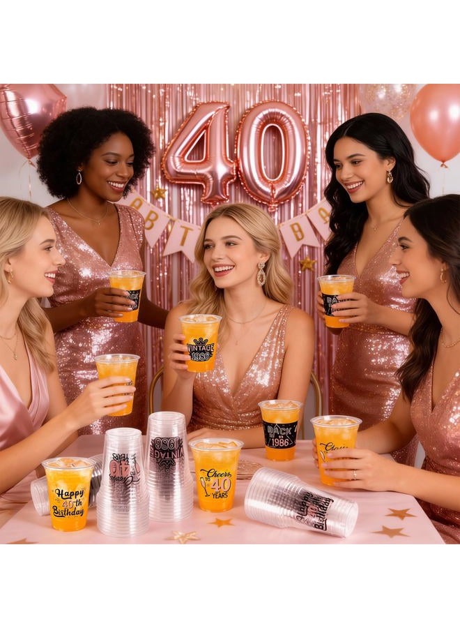 CUPLOOV 50 Pcs 40th Birthday Party Plastic Cups, 16 Oz Rose Gold Plastic Clear Disposable Drinking Cups for 40 Years Old Birthday Party Supplies Women Men Snack Cup Bulk - Image 2