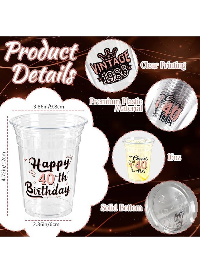 CUPLOOV 50 Pcs 40th Birthday Party Plastic Cups, 16 Oz Rose Gold Plastic Clear Disposable Drinking Cups for 40 Years Old Birthday Party Supplies Women Men Snack Cup Bulk - Image 4