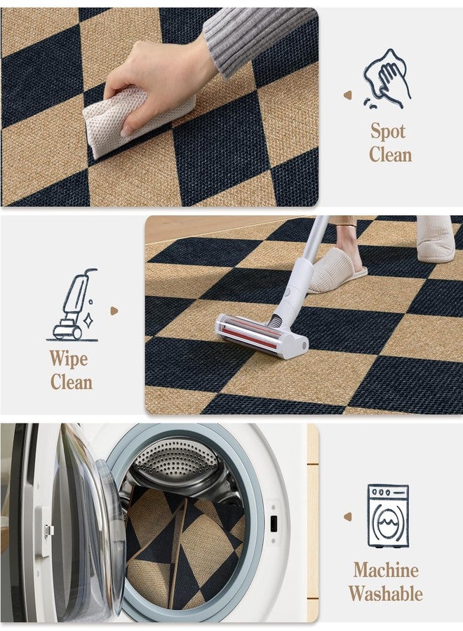Lanffia Checkered Easy Jute Entryway Rug, Black 3x5 Rugs for Living Room, Diamond Washable Indoor Outdoor Carpet, Neutral Non Slip Stain Resistant Front Door Carpet for Porch Patio Balcony - Image 4