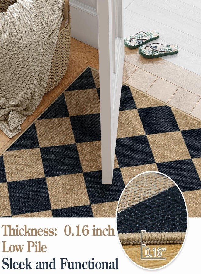 Lanffia Checkered Easy Jute Entryway Rug, Black 3x5 Rugs for Living Room, Diamond Washable Indoor Outdoor Carpet, Neutral Non Slip Stain Resistant Front Door Carpet for Porch Patio Balcony - Image 3