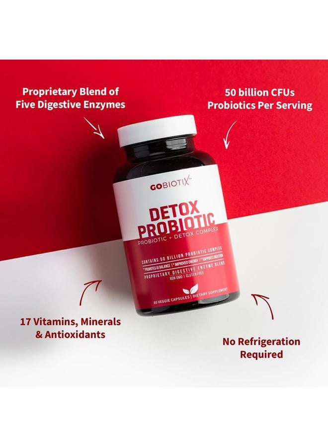GoBiotix Detox Probiotic - Promotes Digestive Regularity - Supports a Healthy Gut & Liver, Eases Gas - 50 Billion CFU with Prebiotics & Digestive Enzymes - Gluten Free, Vegetarian, Non-GMO - 60 Vegan Capsules - Image 2