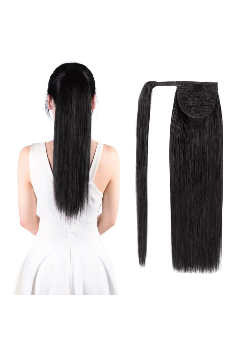Winsky - Winsky 18 Human Hair Ponytail Extension Wrap Around  Natural Black Color Straight Pony Tail Real 100 Real Remy Hair Extensions for Women 18 Inch 1B 90gram - Image 1
