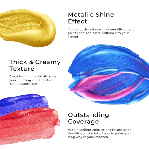 ARTME Metallic Acrylic Paint Set, 24 Metallic Colors in 2 oz/60ml Bottles, Metallic Shining Acrylic Paint, Rich Pigments Paint Perfect for Artists, Beginners on Canvas, Rocks, Wood, Fabric, Ceramic - Image 4