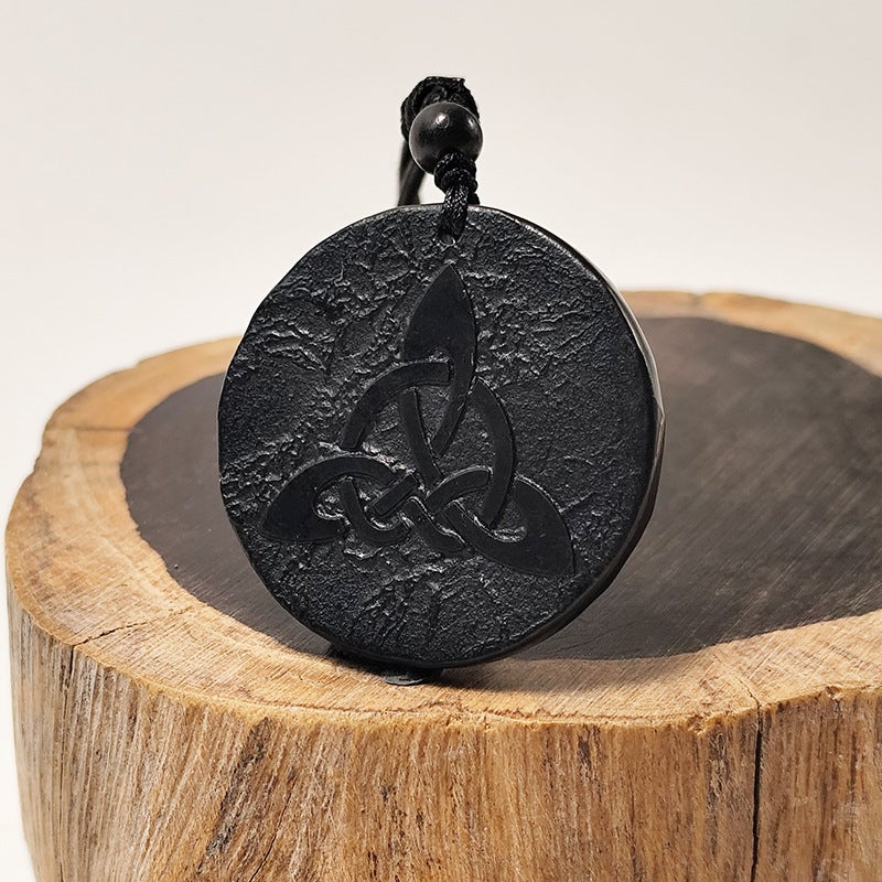 Generic Rustic Russian Shungite Handcrafted Natural Pendant 35-40mm Celtic ring 