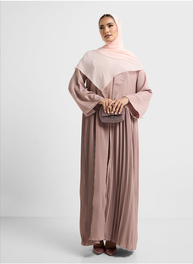 Khizana Pleated Abaya With Inner Dress & Sheila  - Image 1