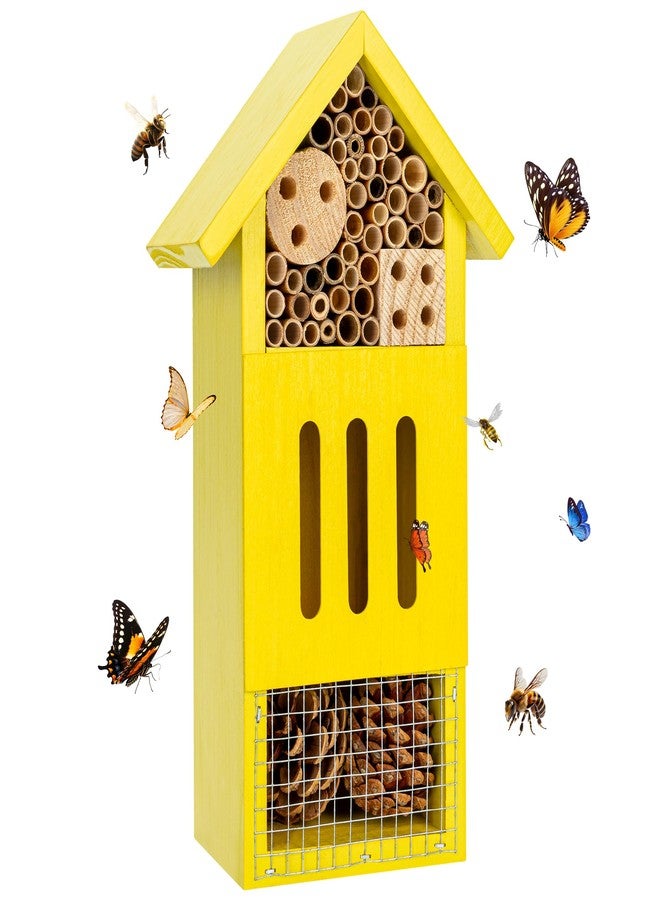 UUMENHA Bee House Bug Hotel & Butterfly House, Handcrafted Wooden Ladybug House, Natural Insect Habitat for Garden, Patio, or Yard, Durable Pine Wood, Attracts Pollinators, 10.4 x 5.5 x 3.2 Inches - Image 1