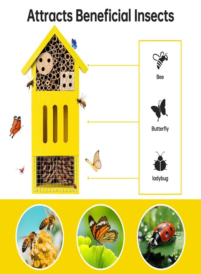 UUMENHA Bee House Bug Hotel & Butterfly House, Handcrafted Wooden Ladybug House, Natural Insect Habitat for Garden, Patio, or Yard, Durable Pine Wood, Attracts Pollinators, 10.4 x 5.5 x 3.2 Inches - Image 2