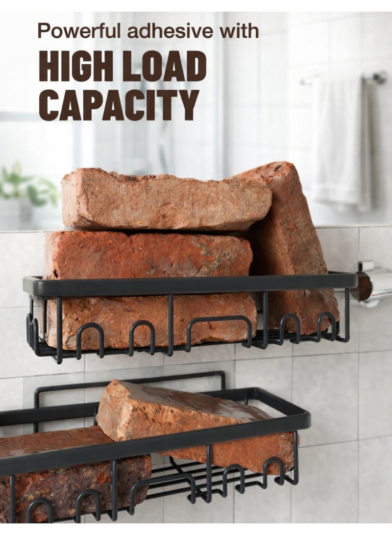 F.A.M.S Wall Mounted Bathroom Shelf Organizer Set – Adhesive Shower Caddy Rack with Hooks, No Drilling Storage for Kitchen, Shower & Cabinet – Heavy Duty Metal, Rustproof - Image 3