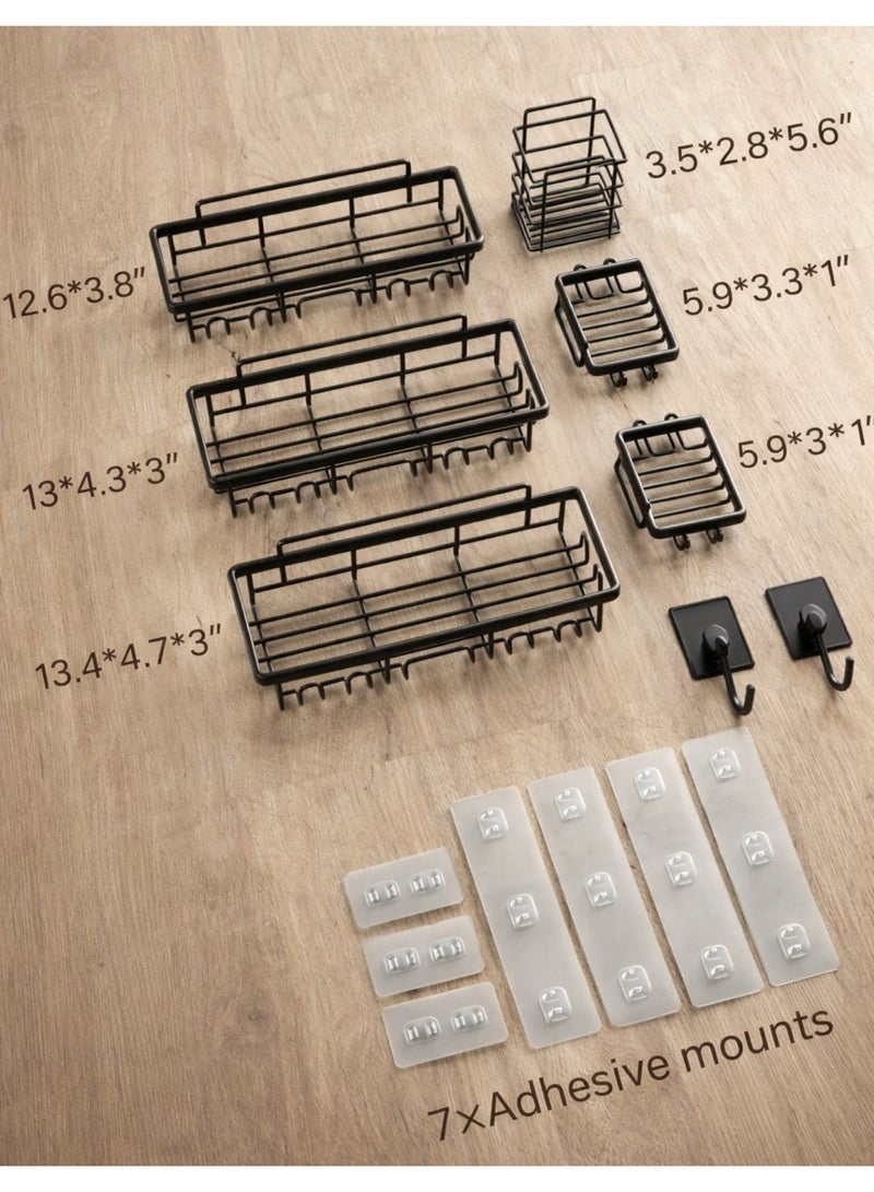F.A.M.S Wall Mounted Bathroom Shelf Organizer Set – Adhesive Shower Caddy Rack with Hooks, No Drilling Storage for Kitchen, Shower & Cabinet – Heavy Duty Metal, Rustproof - Image 5