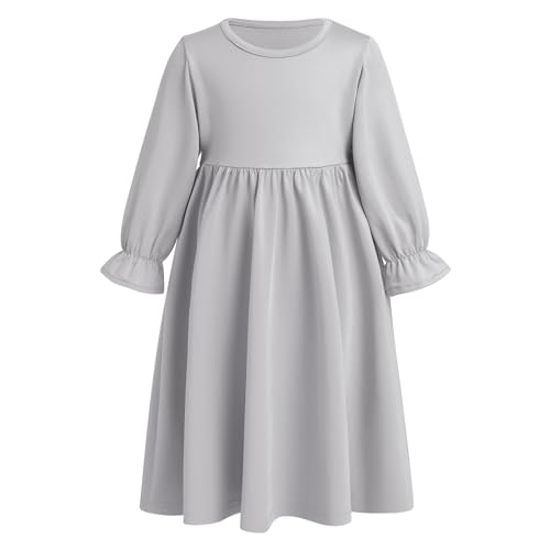 ODASDO Newborn Infant Baby Girls Muslim Abaya Prayer Dress, Toddler Kids Long Sleeve Maxi Islamic Kaftan Dress with Hijab Two Piece Set Middle East Arabian Dubai Robe Ramadan Eid Party Clothes Gray 0-6M - Image 3