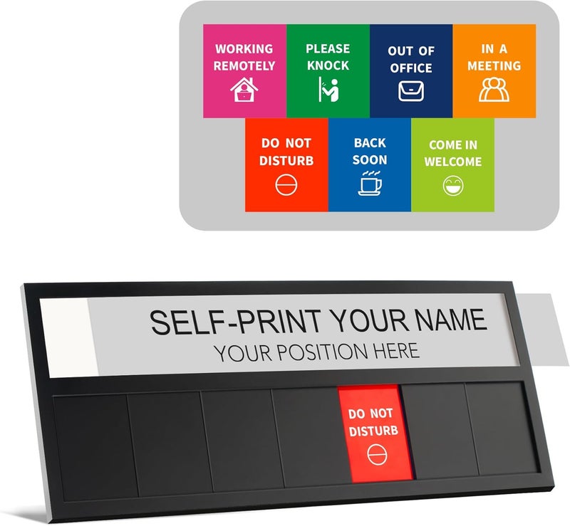 EliteSign Name Plate for Desk& Office Door Sign, 7 Options Do Not Disturb, In A Meeting, Out of Office, Working Remotely, Please Knock, Come in Welcome, Stick or Stand with Desk Name Plate, Black - Image 1