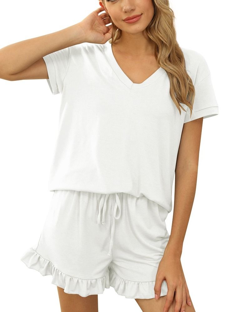 Loquat Women's Spring And Summer Home Two Piece Set Casual Shorts ShortS Sleeved Pajama Set 