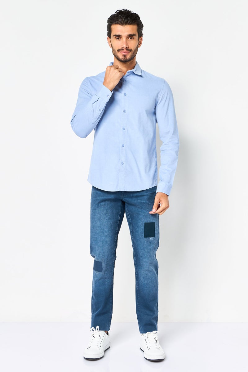 Celio Men Regular Fit Corduroy Long Sleeve Casual Shirt, Light Blue - Image 4