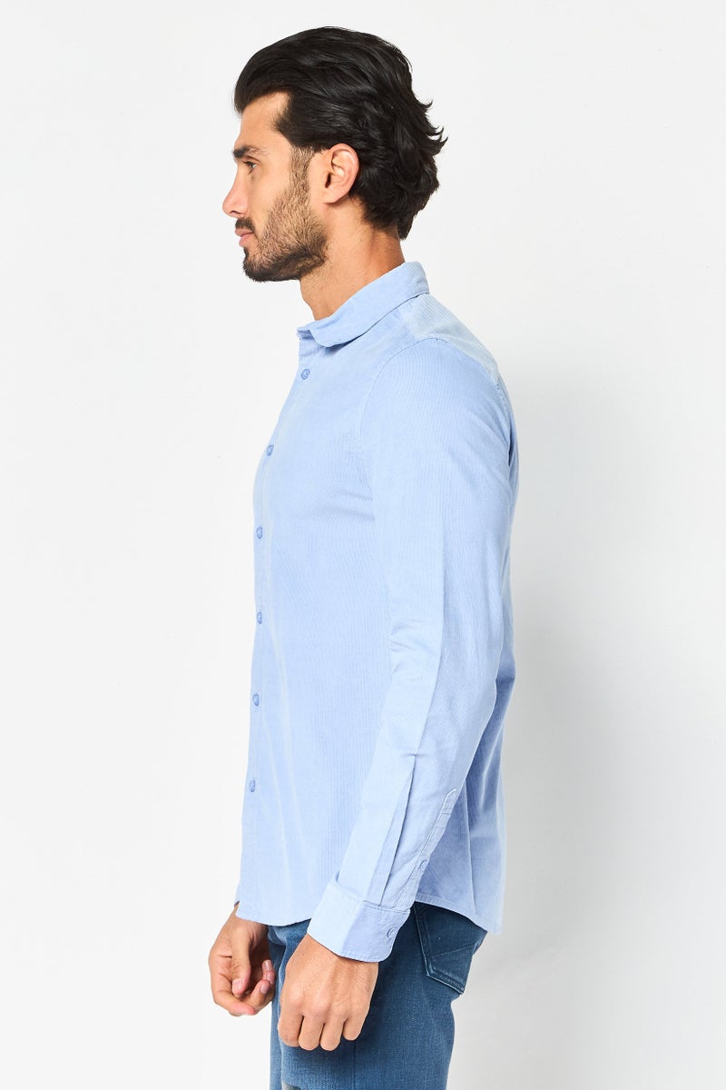 Celio Men Regular Fit Corduroy Long Sleeve Casual Shirt, Light Blue - Image 3