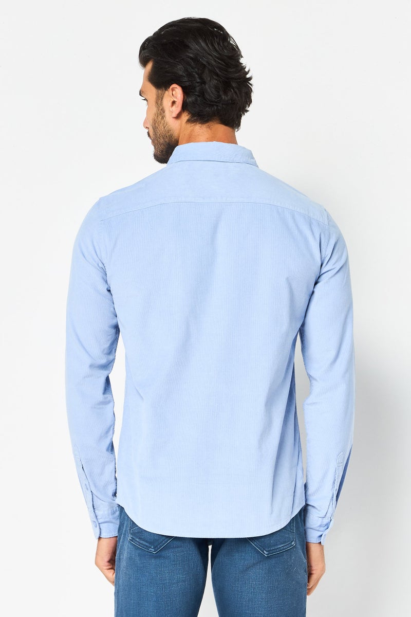 Celio Men Regular Fit Corduroy Long Sleeve Casual Shirt, Light Blue - Image 2