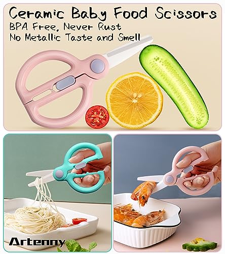 Artenny Ceramic Baby Food Scissors Kids with Travel Case Toddler Scissors with Safety Lock Ideal for Pizza Meats Noodles Vegetables and Fruits CD - Image 3