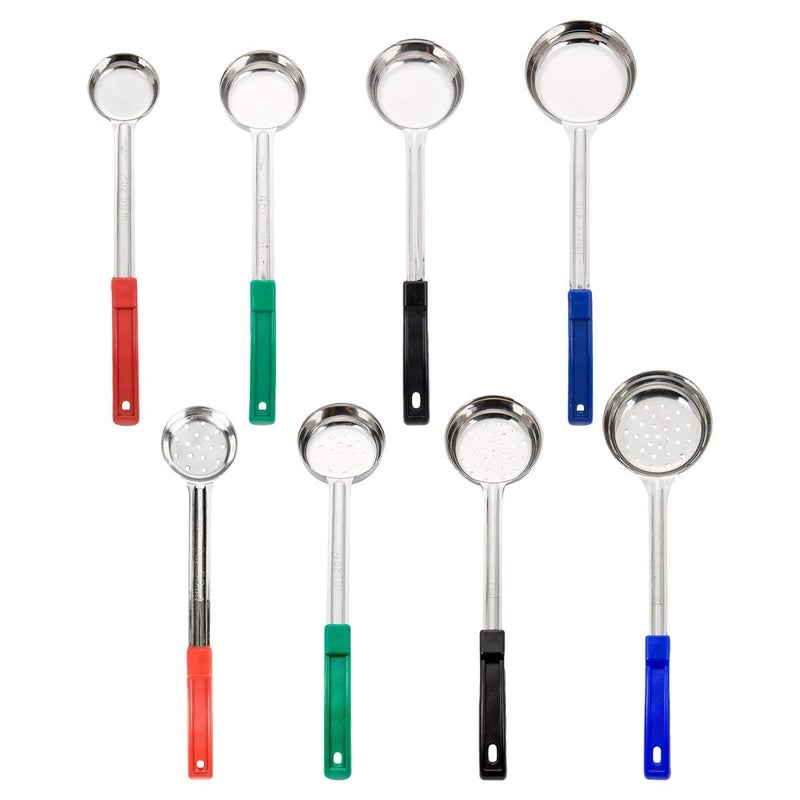 MM Foodservice Primelyne Set of 8 Portion Control Serving Spoons Ladle Set Spoodle 4 Perforated and 4 Solid  2 4 6 and 8Ounce 