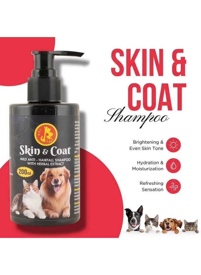 PET Skin & Coat Shampoo For Dogs & Pets - Mild Anti-Hairfall With Natural Extract, Revitalizes Dry Skin & Coat, Moisturizing Shampoo (200Ml)  - Image 2