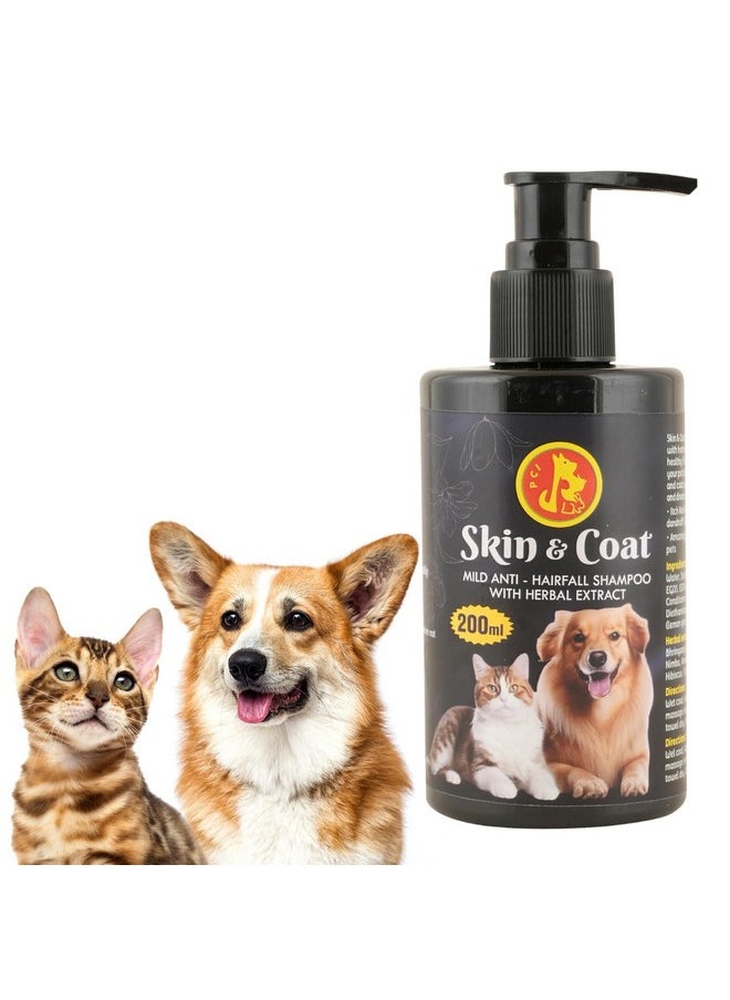 PET Skin & Coat Shampoo For Dogs & Pets - Mild Anti-Hairfall With Natural Extract, Revitalizes Dry Skin & Coat, Moisturizing Shampoo (200Ml)  - Image 1